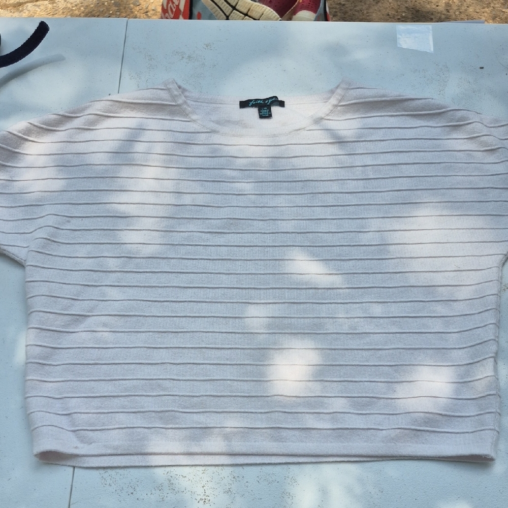 Striped Cream Short Sleeve Top Cropped